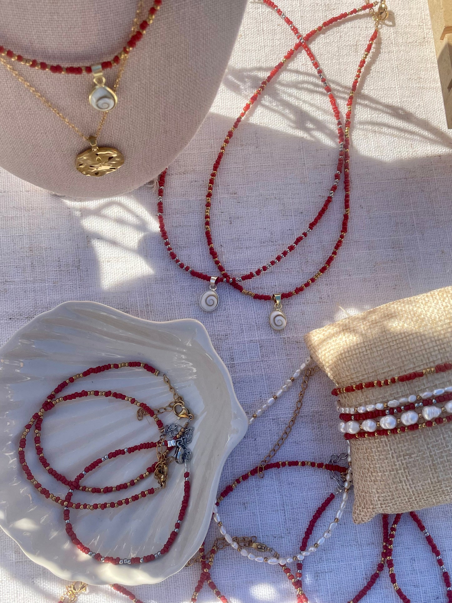 Coral Red: Beaded Anklet