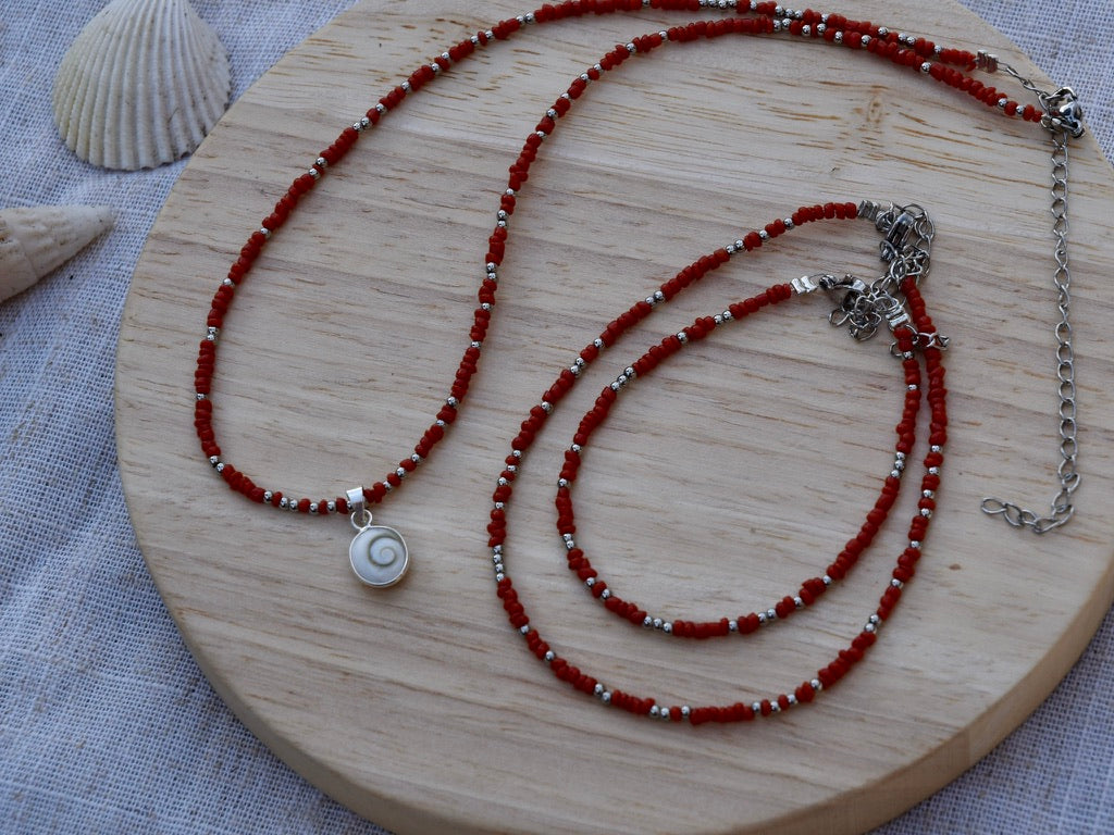 Coral Red: Beaded Anklet