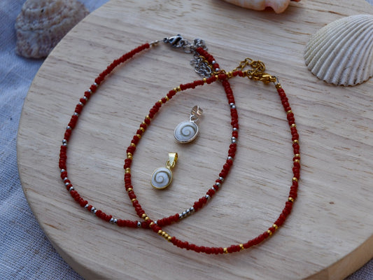 Coral Red: Beaded Anklet