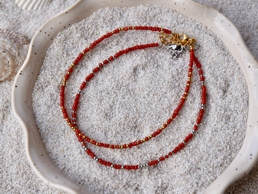 Coral Red: Beaded Anklet