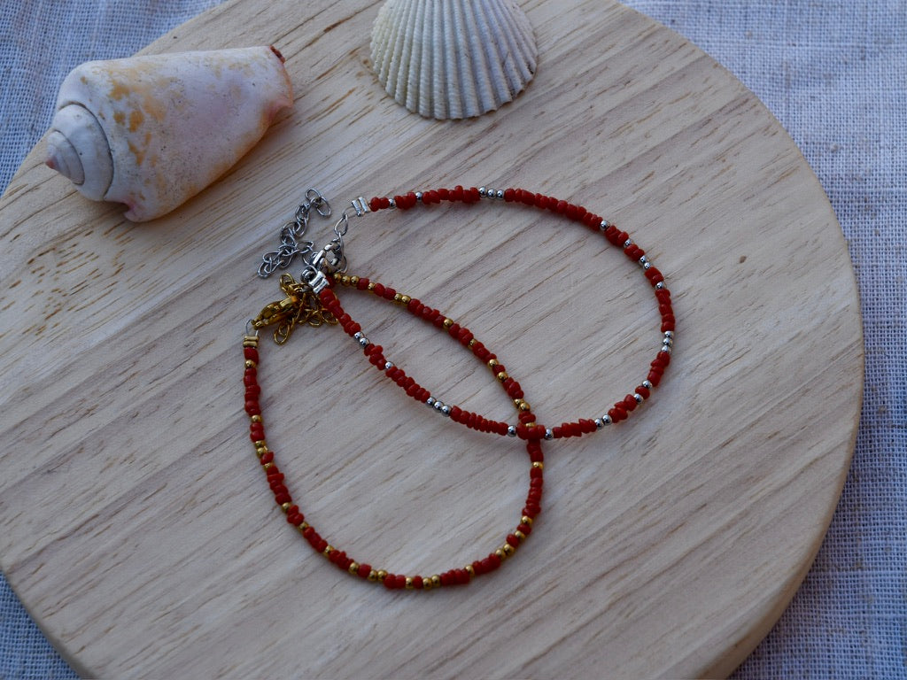 Coral Red: Beaded Bracelet