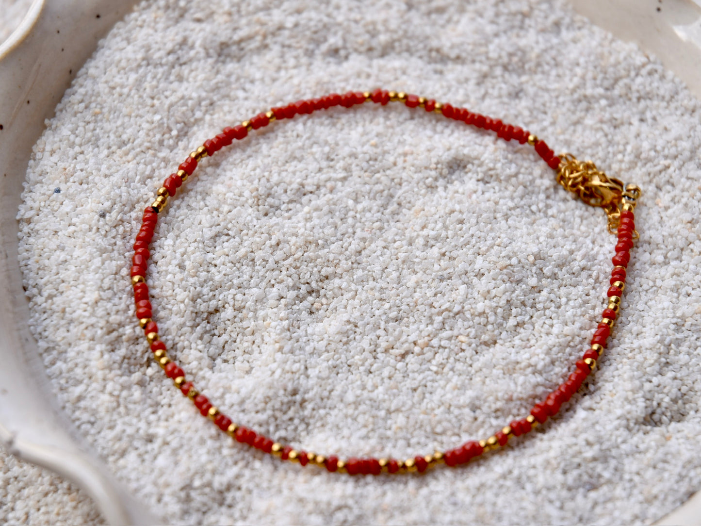Coral Red: Beaded Anklet