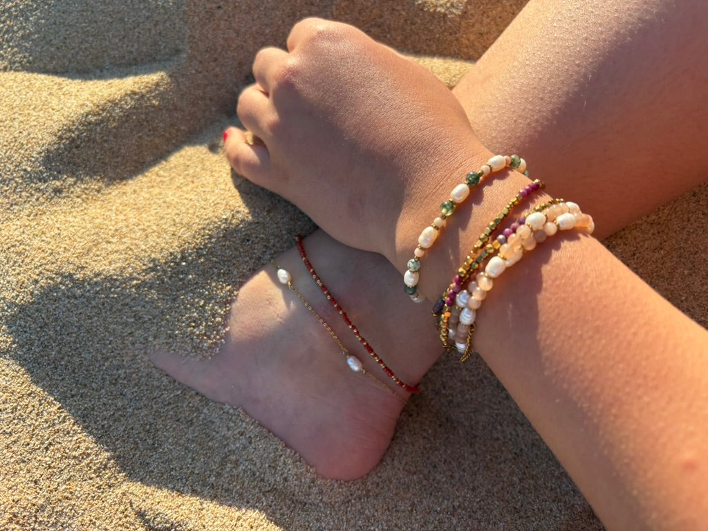 Coral Red: Beaded Anklet