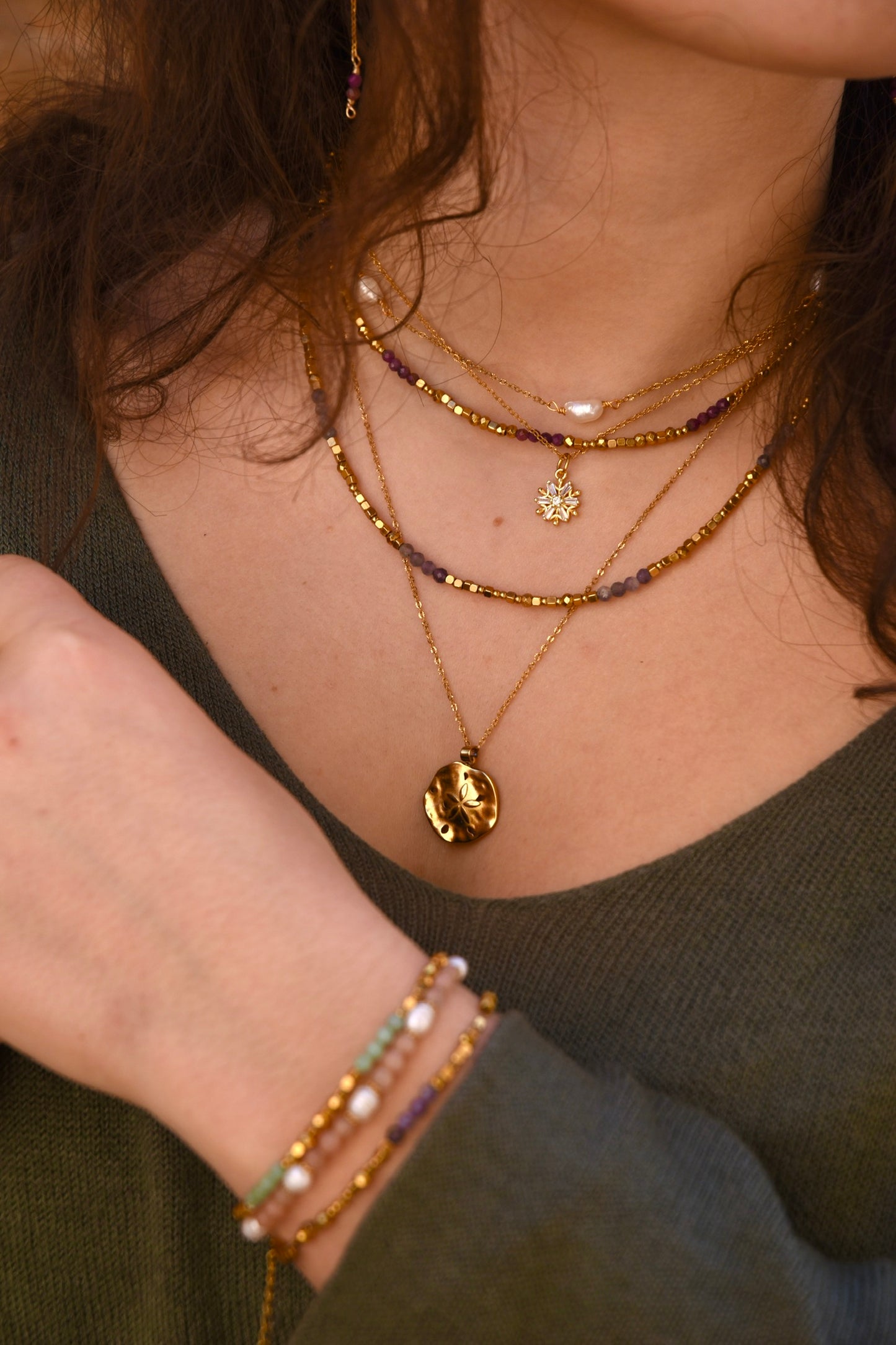 Lavender Speckled Glow: Beaded Necklace