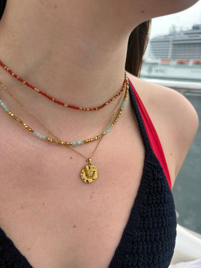 Turquoise Speckled Glow: Beaded Necklace